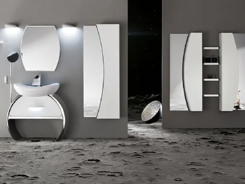 Moon con base con Cassettone Bianco Lucido